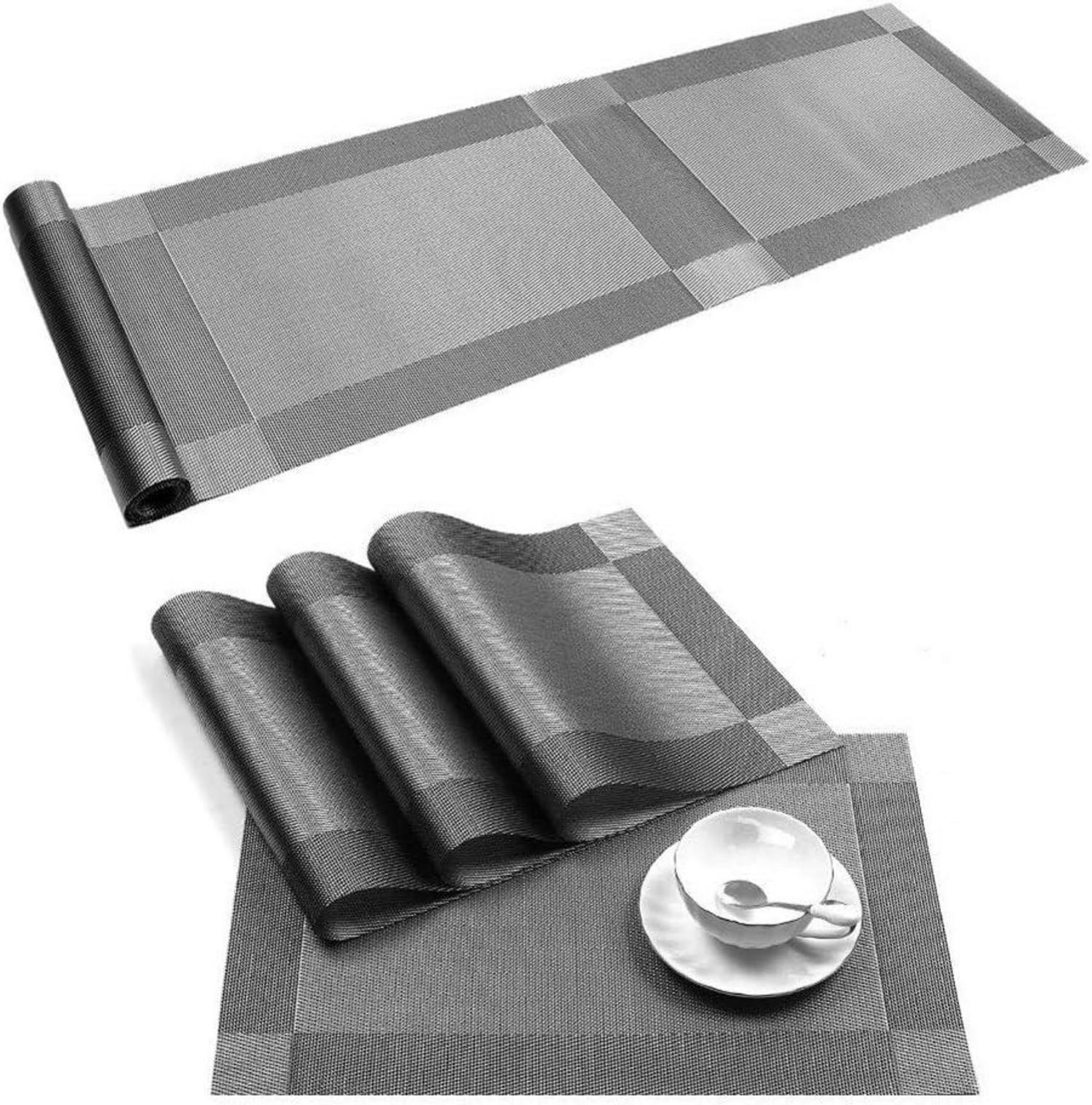 Placemats Set 4 Tischläufer & Tischsets Abwaschbar 30x45cm Silver