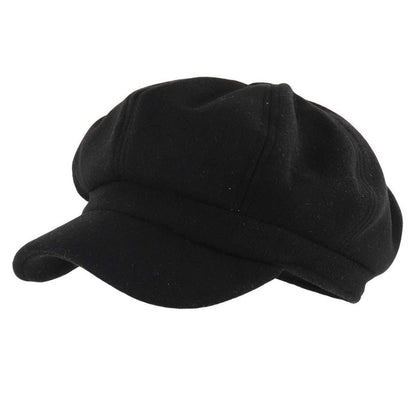 Schirmmütze Damen Kunstwolle Vintage mit Kordelzug Schwarz
