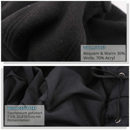 Schirmmütze Damen Kunstwolle Vintage mit Kordelzug Schwarz