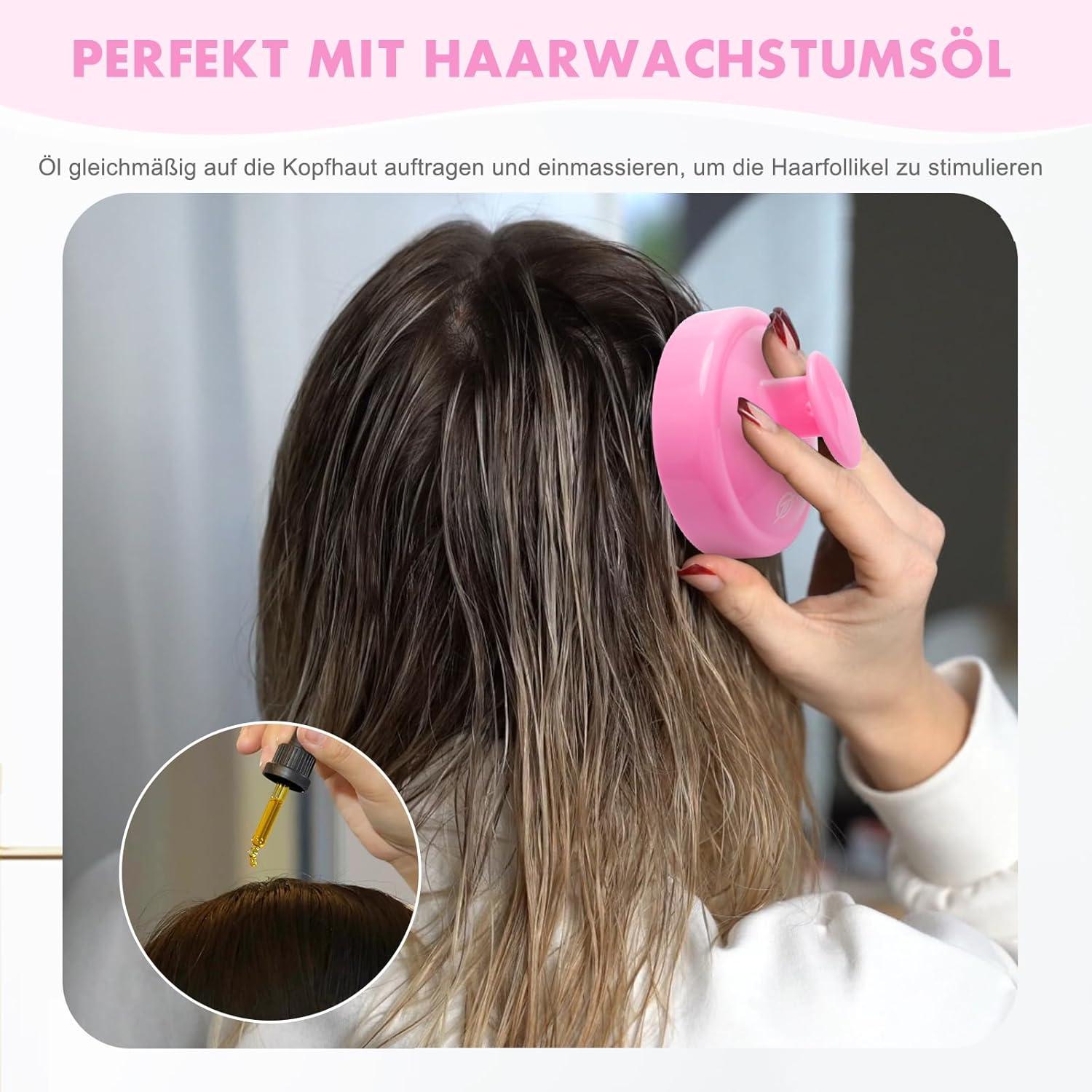 FReatech Haarbürste Peeling Kopfmassage Nass Trocken Silikonkamm Haarwurzel Rosa