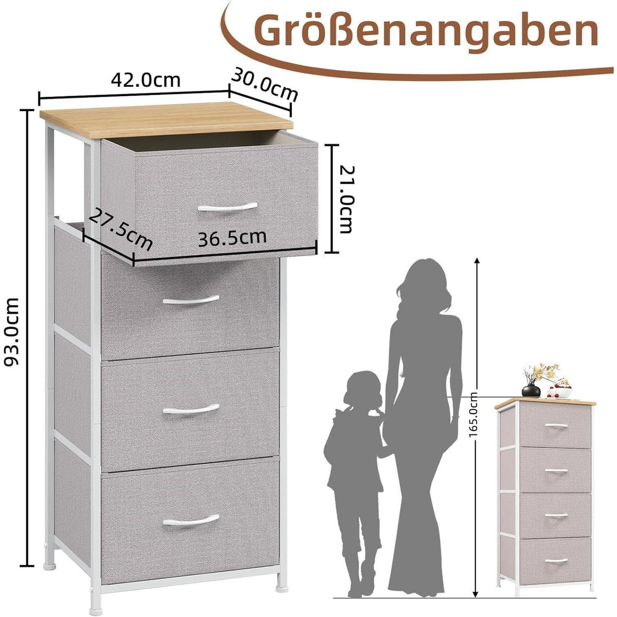 Somdot Kommode 4 Schubladen – Schlafzimmer, Wohnzimmer, Grau