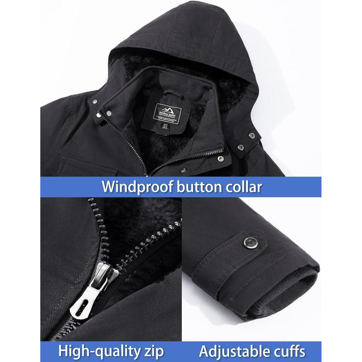 Herren Winterjacke Warm Gefüttert Militärstil Grau