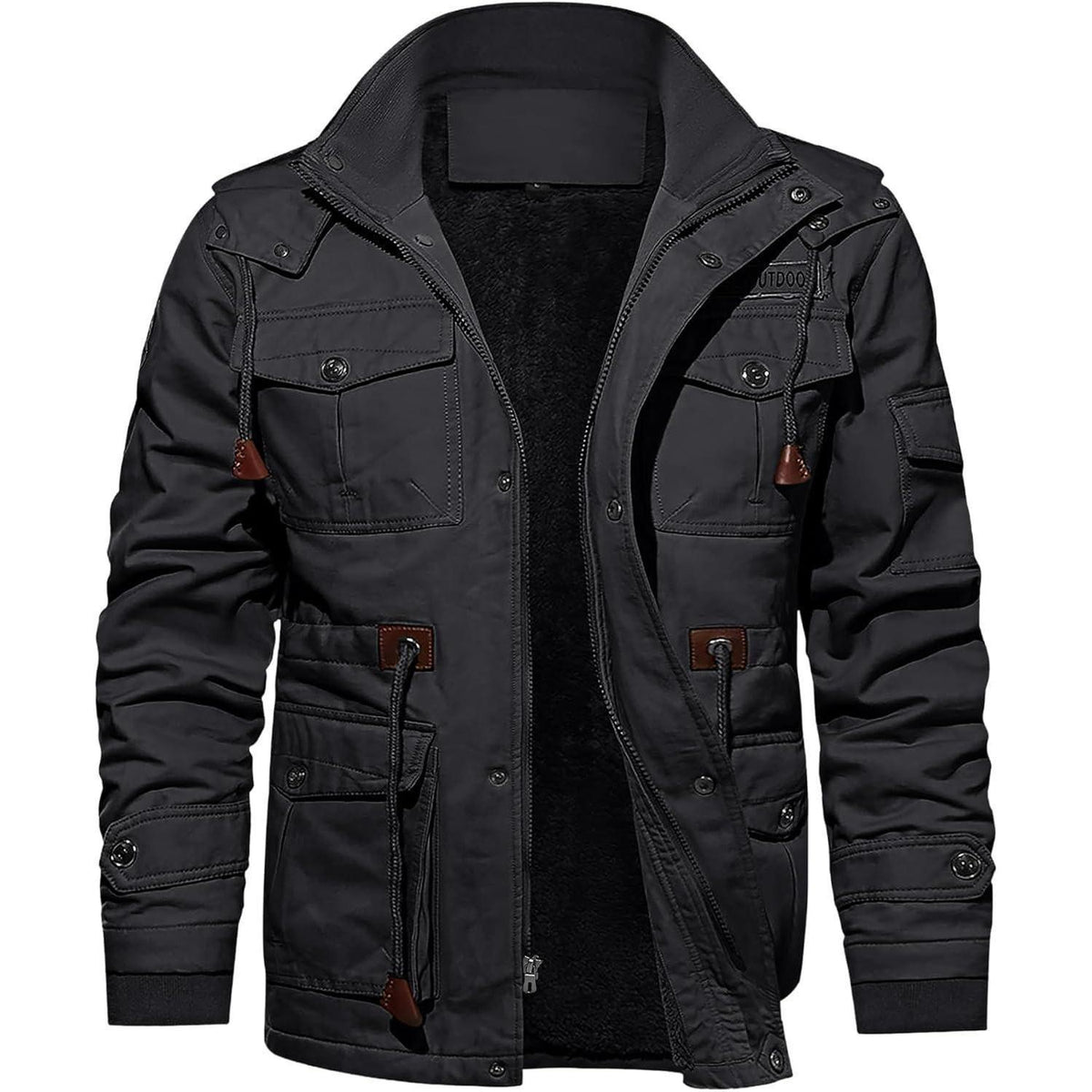 Herren Winter Fleecejacke mit Kapuze – Grau, Outdoor & Arbeitsjacke