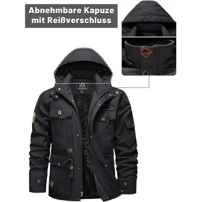 Herren Winter Fleecejacke mit Kapuze – Grau, Outdoor & Arbeitsjacke