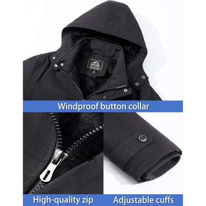 Herren Winterjacke Fleecegefüttert Cargotasche Grau
