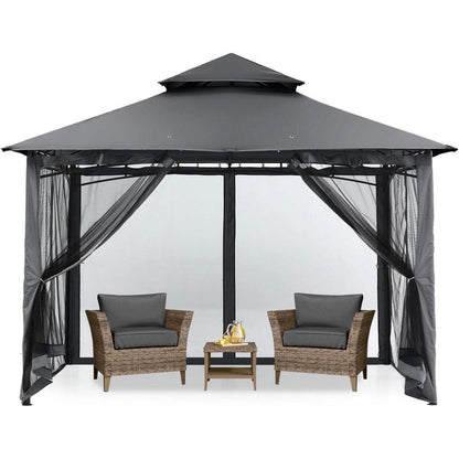 Doppeldach Gartenpavillon 2,5 x 2,5 m mit 4 Netz, Dunkelgrau