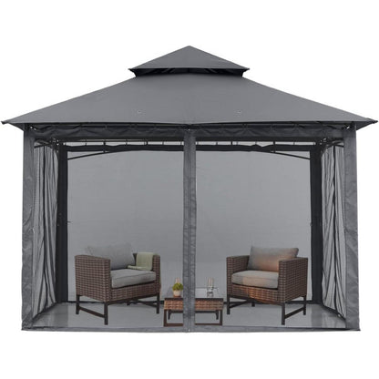 Doppeldach Gartenpavillon 2,5 x 2,5 m mit 4 Netz, Dunkelgrau