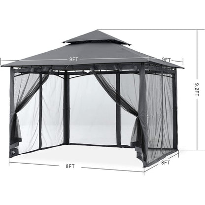 Doppeldach Gartenpavillon 2,5 x 2,5 m mit 4 Netz, Dunkelgrau