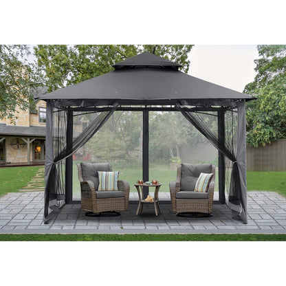 Doppeldach Gartenpavillon 2,5 x 2,5 m mit 4 Netz, Dunkelgrau