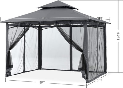 Gartenpavillon Doppeldach mit 4 Netz Dunkelgrau