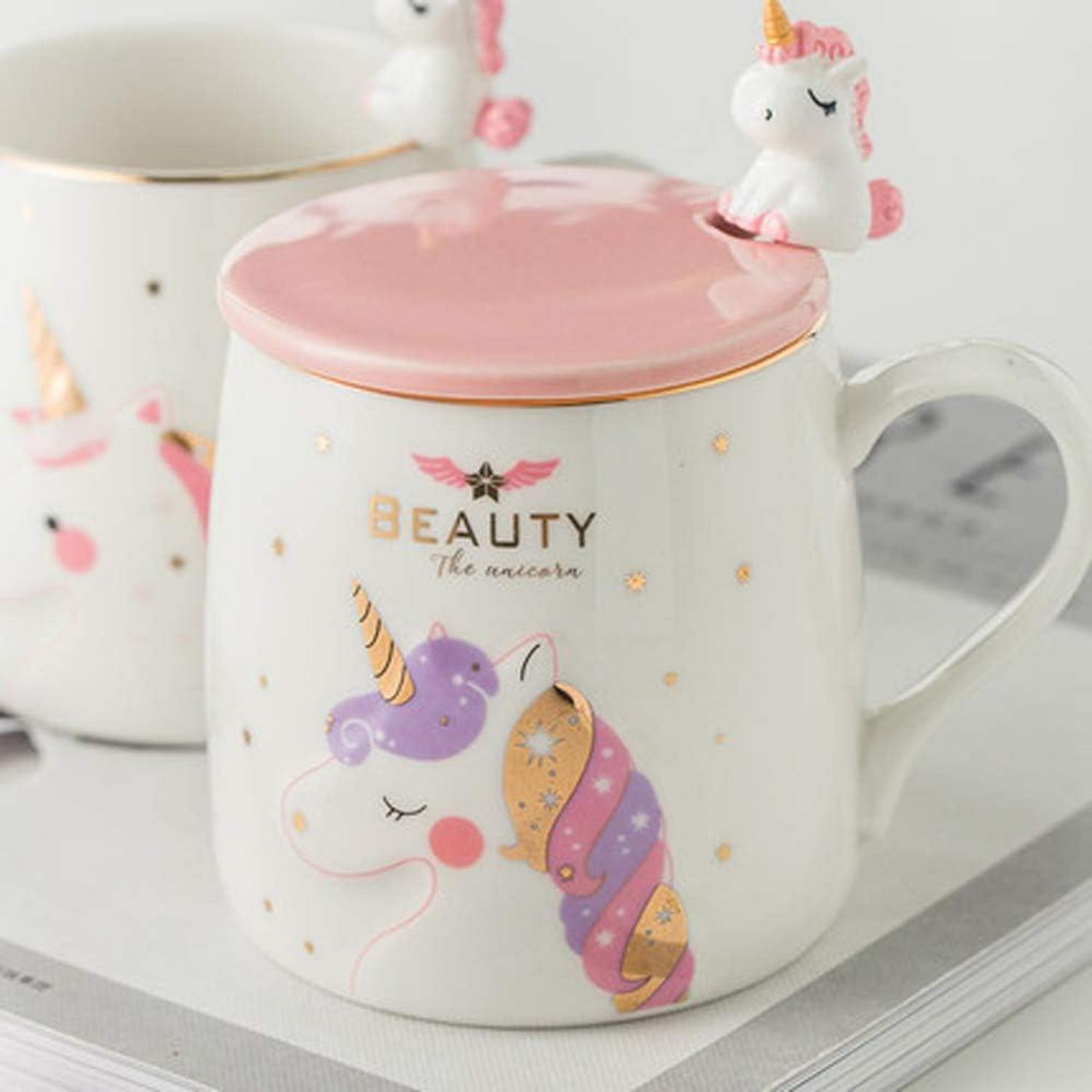 Keramischer Einhorn-Becher mit Einhornlöffel 380ML in Rosa
