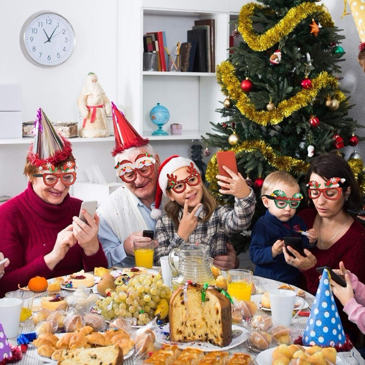 12er Set Lustige Weihnachtsbrillen Glitzernde Partygläser Rahmen
