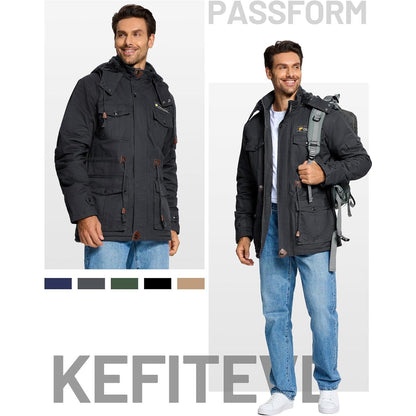 Herren Winterparka Fleecegefüttert mit Taschen & Kapuze