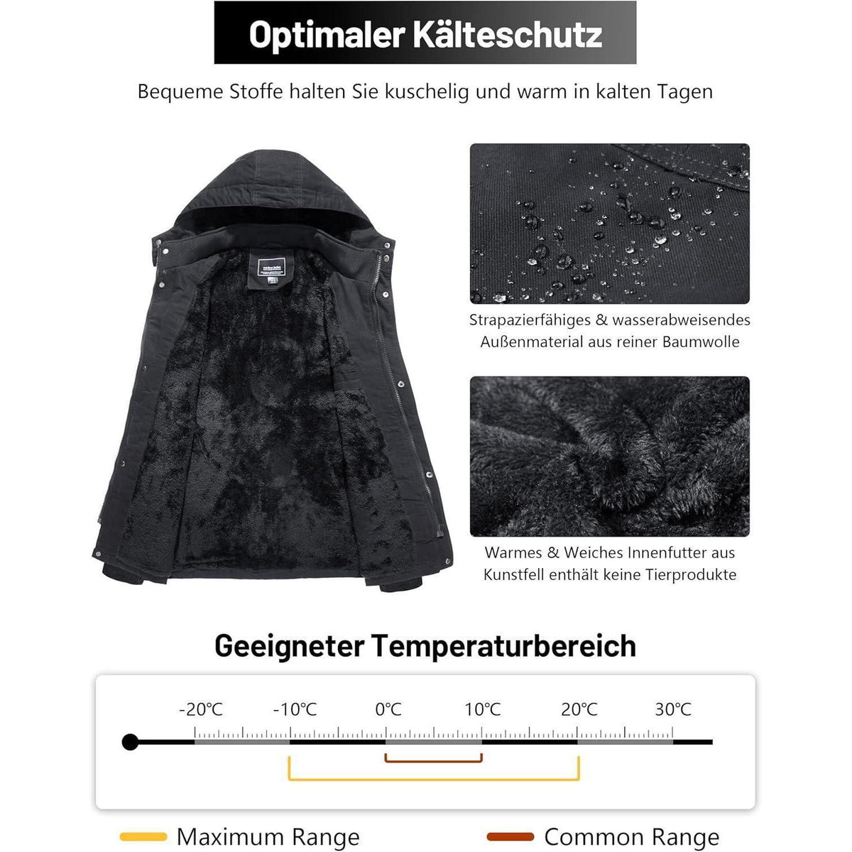 Winterparka Herren Fleecegefüttert Dunkelgrau XL