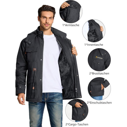 Herren Winterparka Fleecegefüttert mit Taschen & Kapuze
