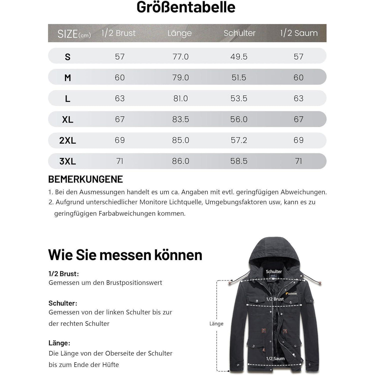 Herren Winterparka Fleecegefüttert mit Taschen & Kapuze