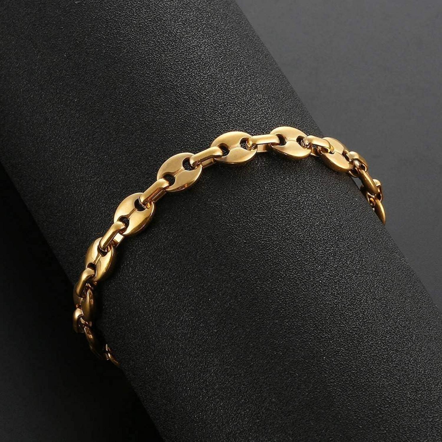 AFSTALR Halskette Herren Edelstahl Kaffeebohne 9mm Silber Gold Schwarz 51cm - Hip Hop Plattenkette