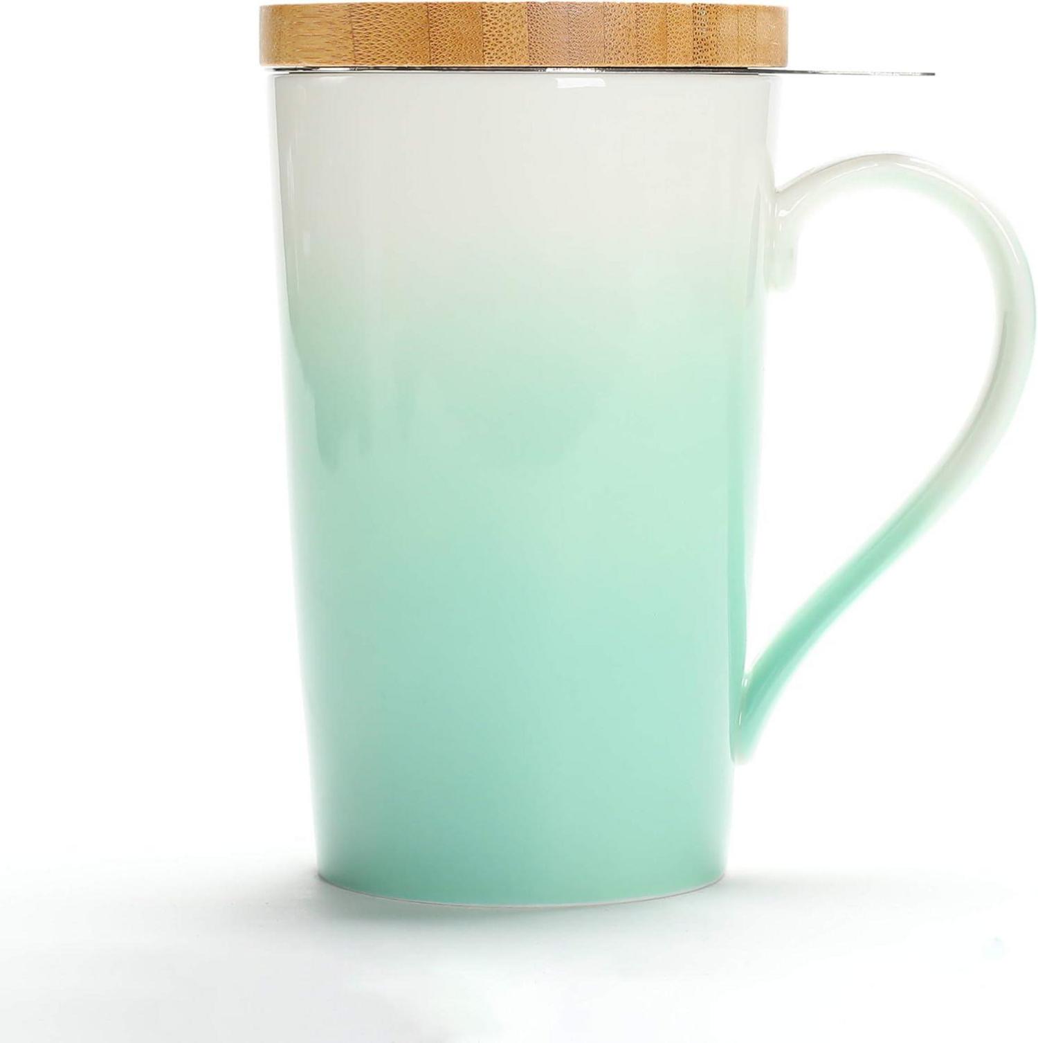 TEANAGOO Teetasse mit Filter und Deckel 510ml dunkleres Grün Leaf-Tee
