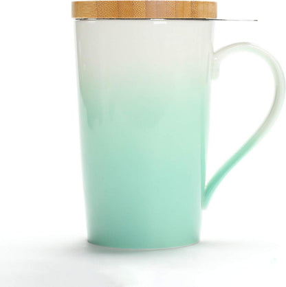 TEANAGOO Teetasse mit Filter und Deckel 510ml dunkleres Grün Leaf-Tee
