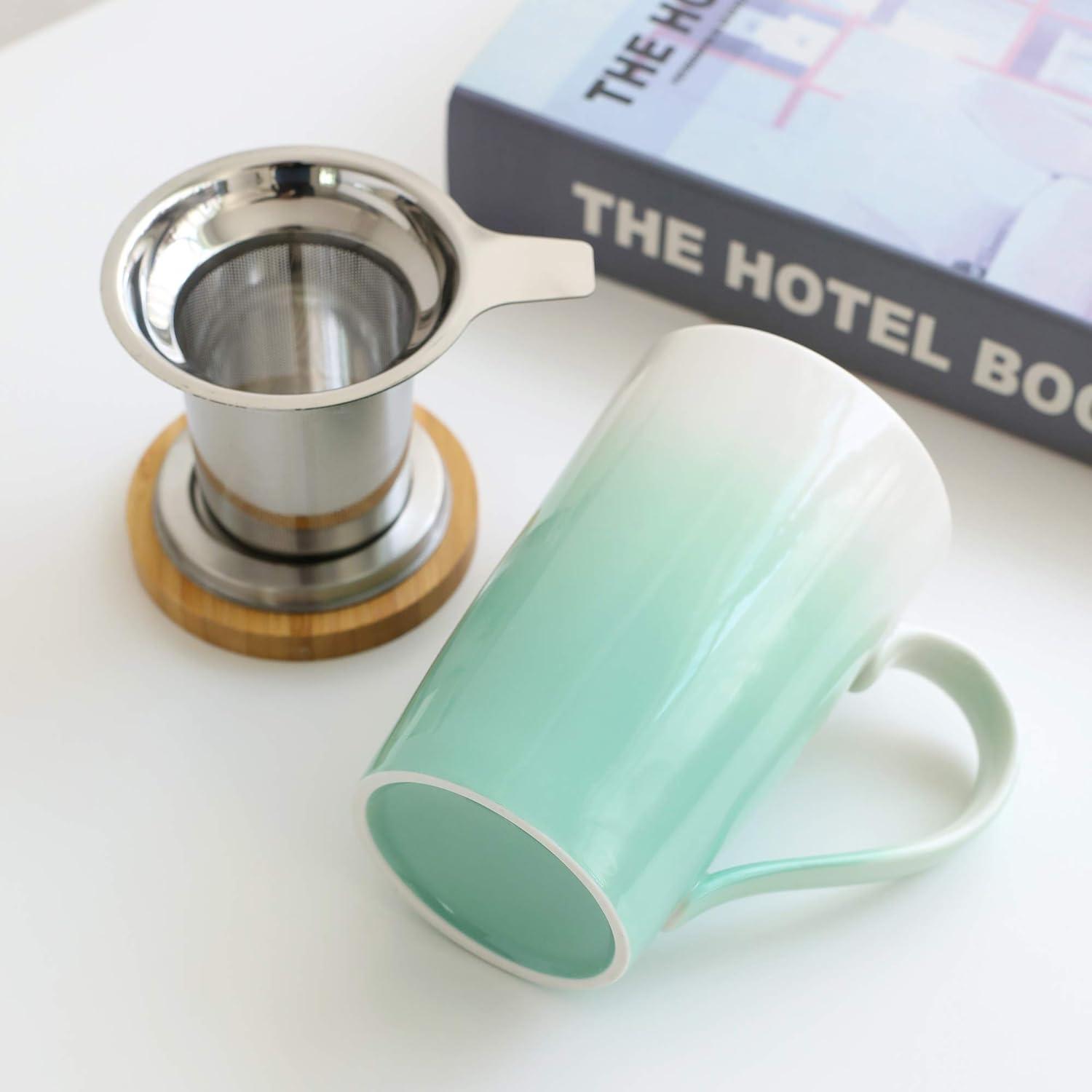 TEANAGOO Teetasse 510ml Dunkleres Grün Becher mit Filter und Deckel