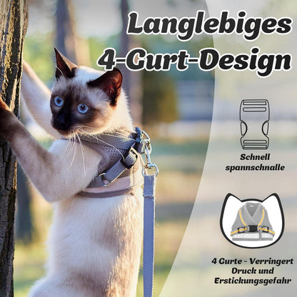 Supet Katzengeschirr Weich Weste Leine, Reflektierend, Langlebig, Leicht, Bequem, Größe M Grau