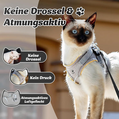 Supet Katzengeschirr mit Leine und Reflektorstreifen Grau S