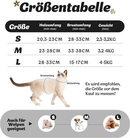 Katzengeschirr mit Leine ausbruchsicher und reflektierend Grau S