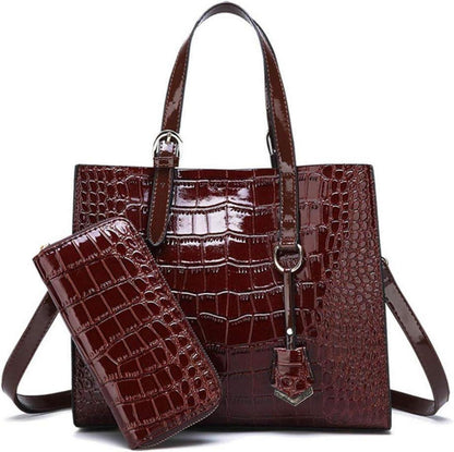 Damen Handtaschen Set Krokodil-Muster Schultertasche Umhängetasche