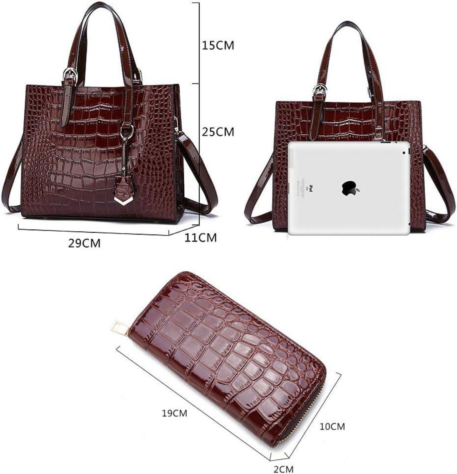 Damen Handtaschen Set Krokodil-Muster Schultertasche Umhängetasche