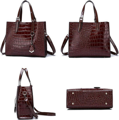 Coolives Damen Set Handtaschen Krokodil-Muster Schultertasche Umhängetasche PU-Leder