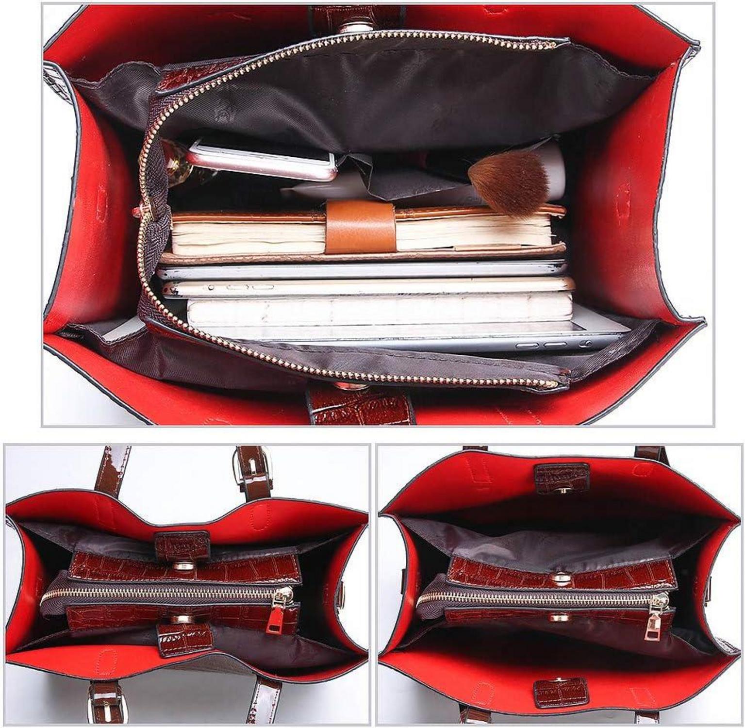 Damen Handtaschen Set mit Krokodil-Muster Schultertasche Umhängetasche