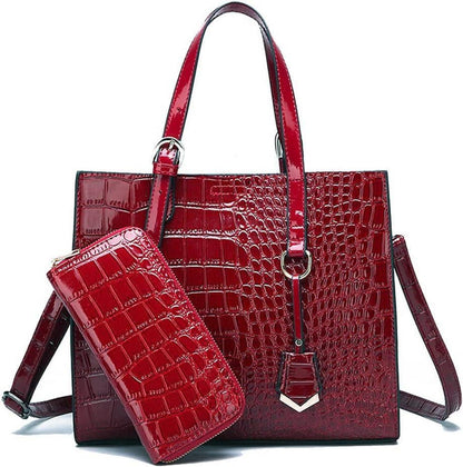 Damen Handtaschen Set Krokodil-Muster Schulter Umhängetasche