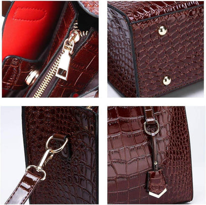 Handtaschen Set Damen Krokodil-Muster Schultertasche 2-teilig Neu