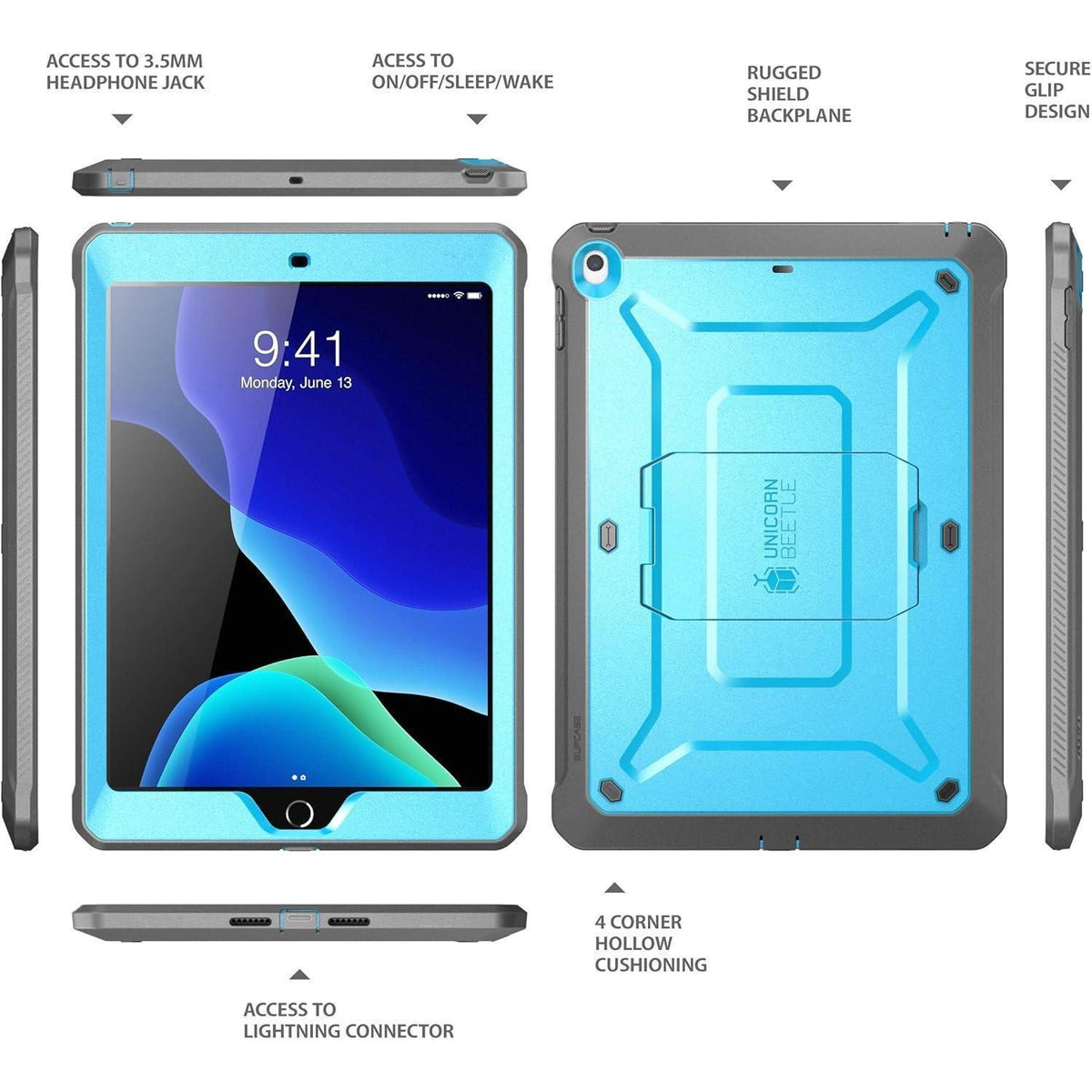 Robuste Schutzhülle für iPad 10.2 mit Ständer & Displayschutz, Blau