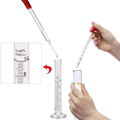 Messzylinder Set aus Glas, 13-teilig, mit 5ML 10ML 25ML 50ML 100ML, Pipetten, Waschbürste, Glasstab