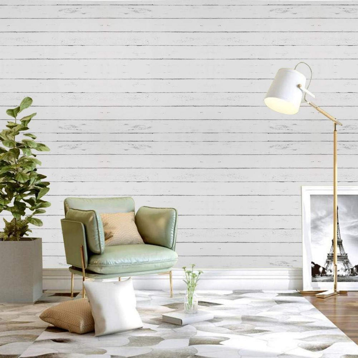 Selbstklebende Weiße Holzoptik Tapete 44.5x500cm Wohnzimmer Küche