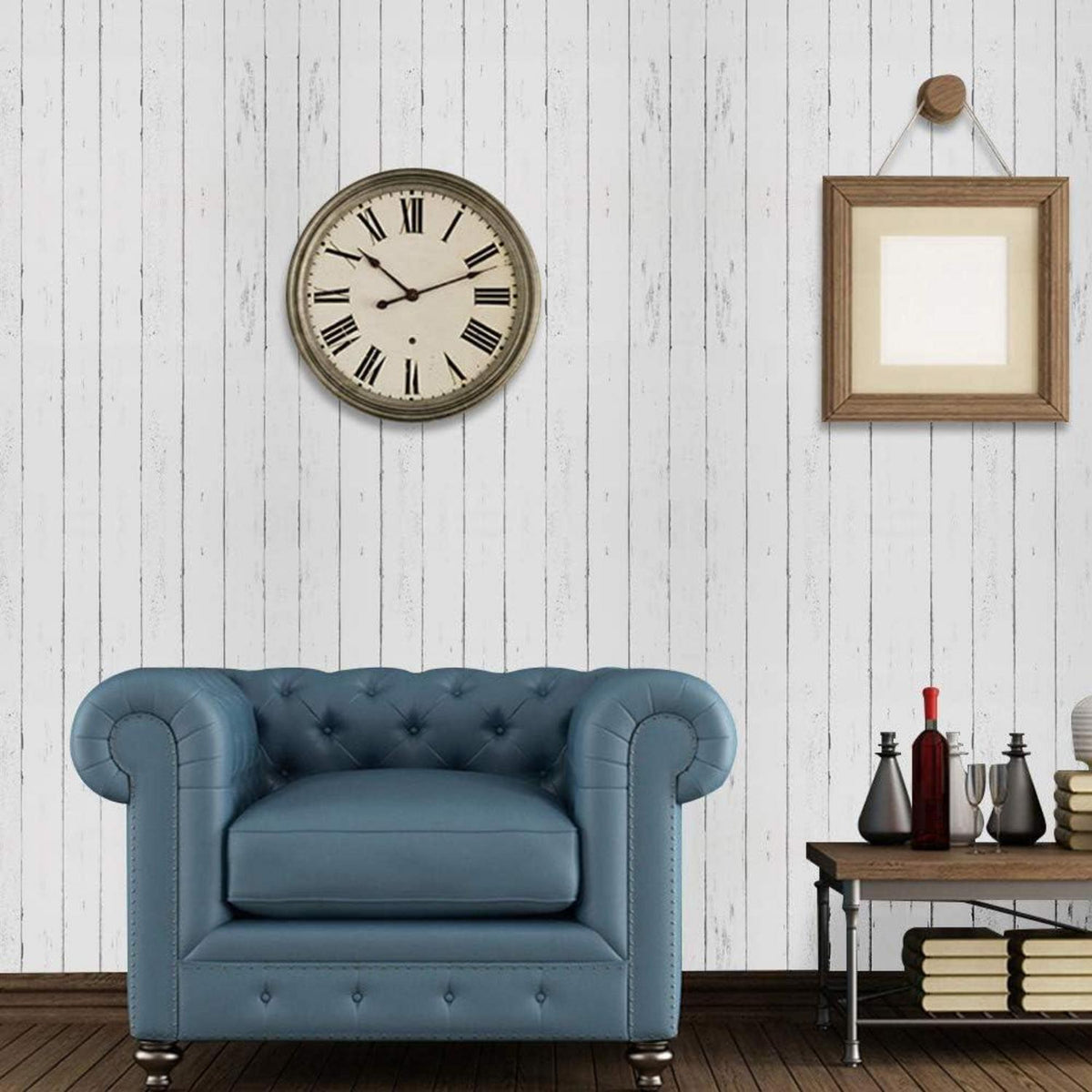 Selbstklebende weiße Holztapete 44.5x500cm - PVC, abnehmbar, wasserdicht