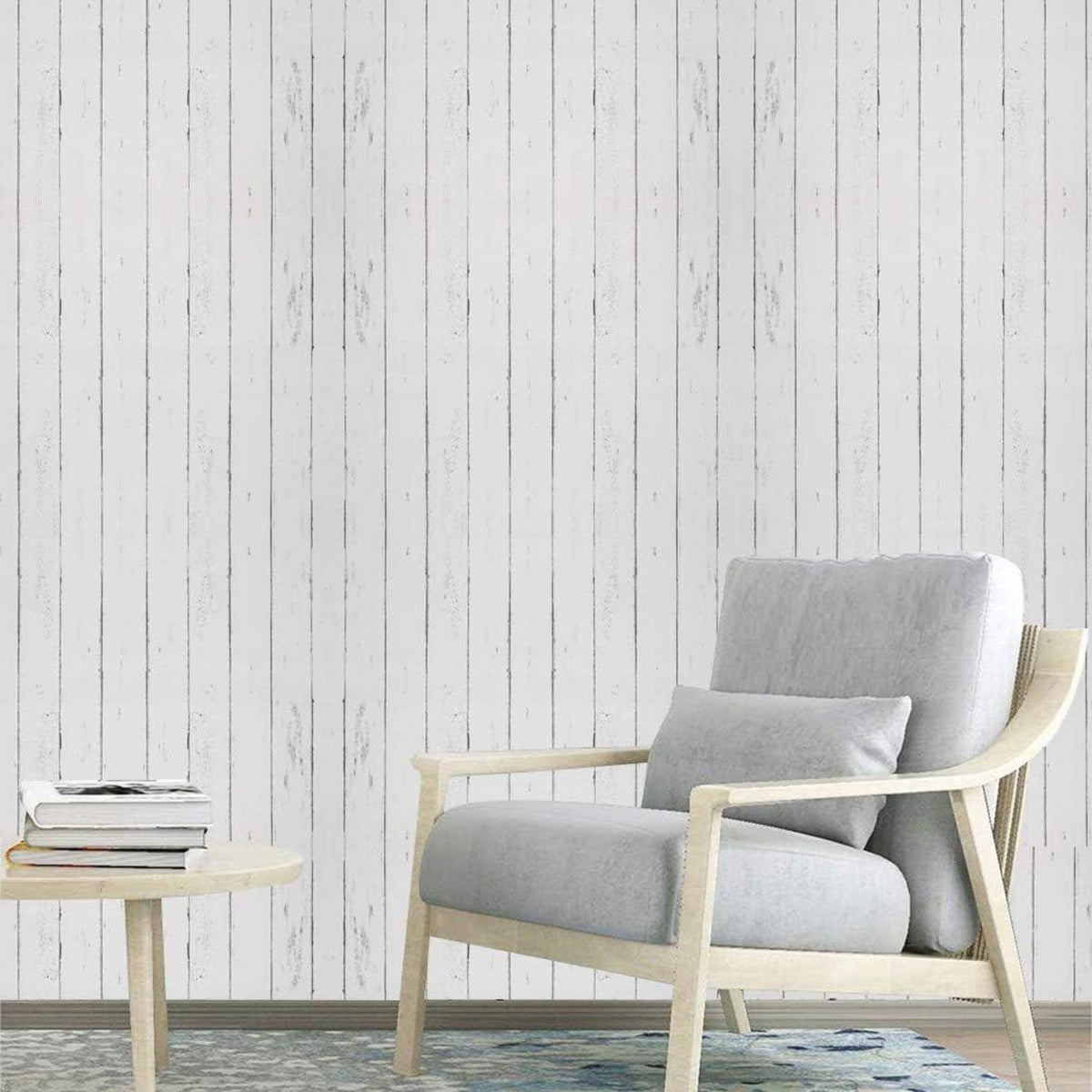 Weiße Selbstklebende Tapete Holzstreifen 44.5x500cm Wohnung Küche