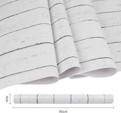 Selbstklebende weiße Holztapete 44.5x500cm - PVC, abnehmbar, wasserdicht