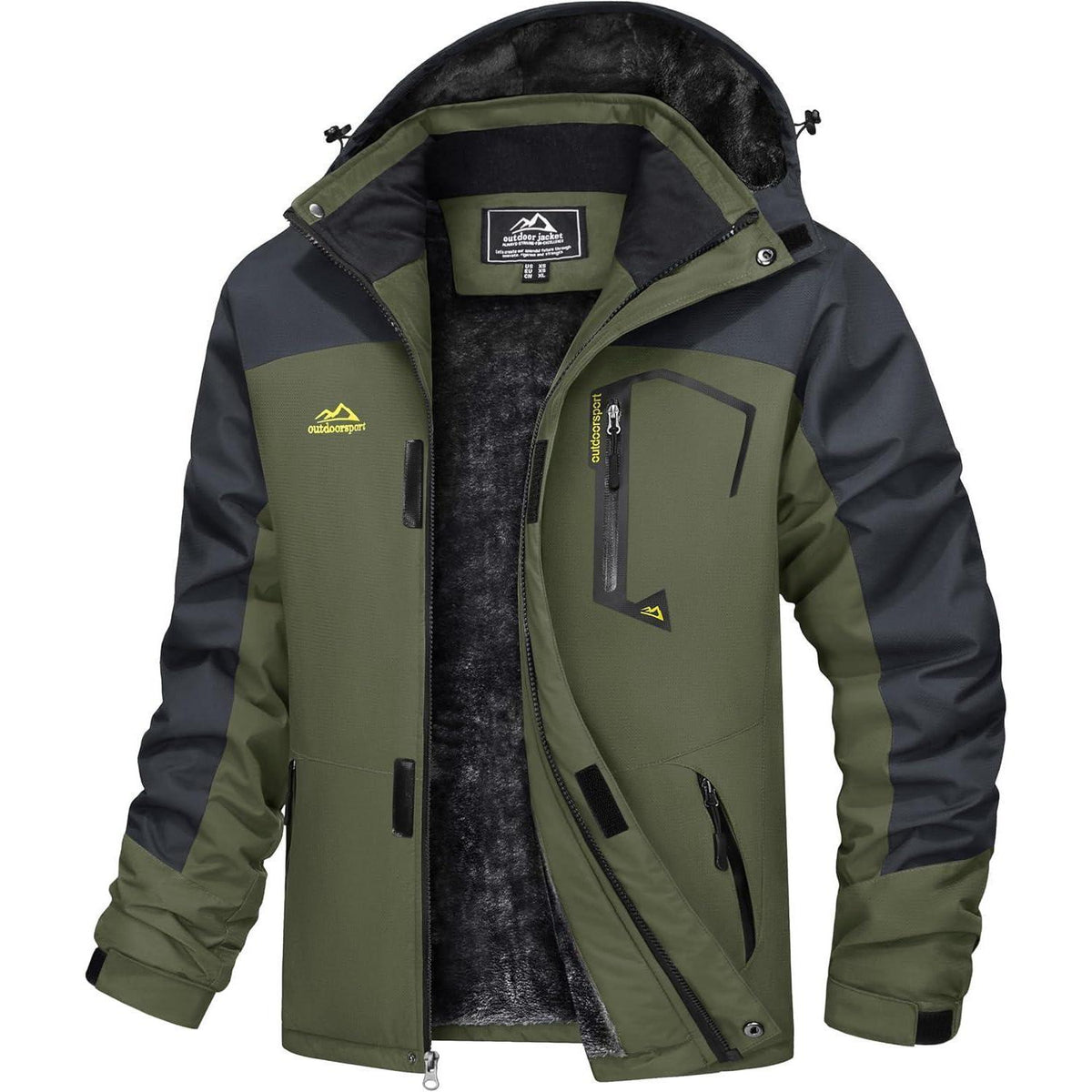 Herren Winterjacke wasserdicht warm gefüttert mit Kapuze Armeegrün L