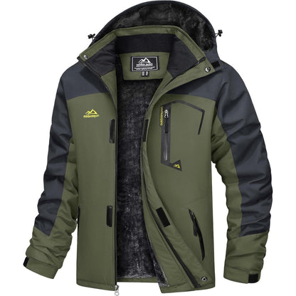 Herren Winterjacke wasserdicht warm gefüttert mit Kapuze Armeegrün L
