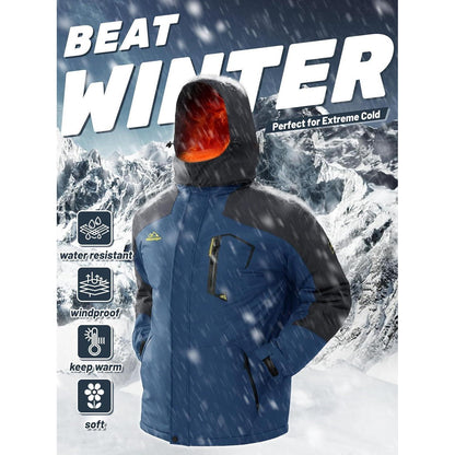 Herren Winterjacke wasserdicht warm gefüttert mit Kapuze Denim Blau