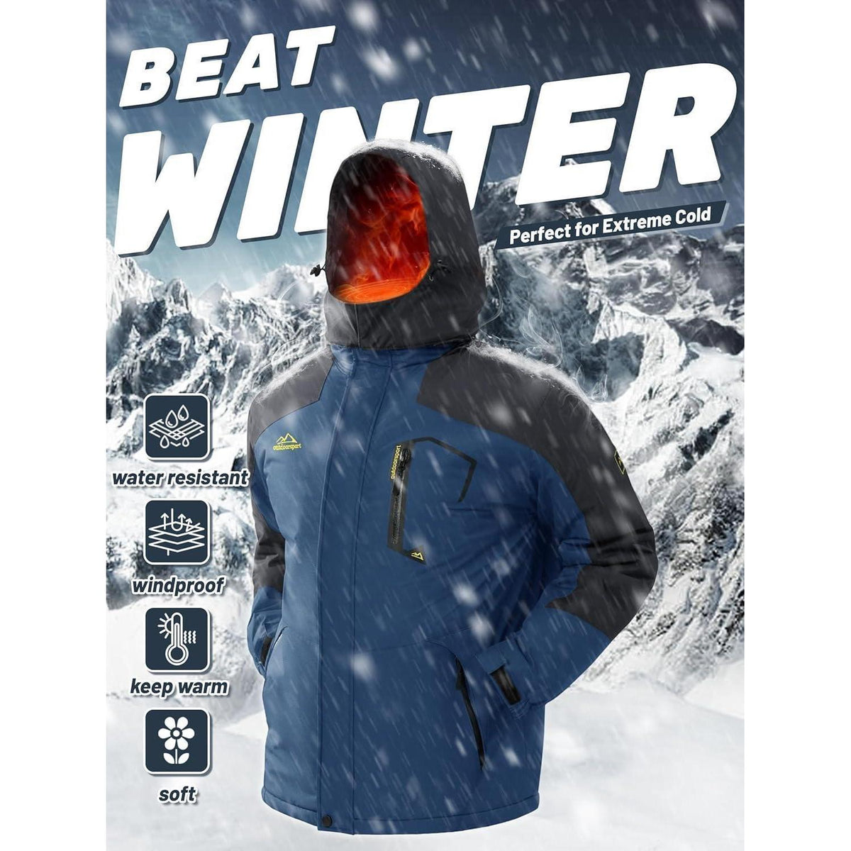 Herren Winterjacke wasserdicht winddicht warm gefüttert L Denim Blau