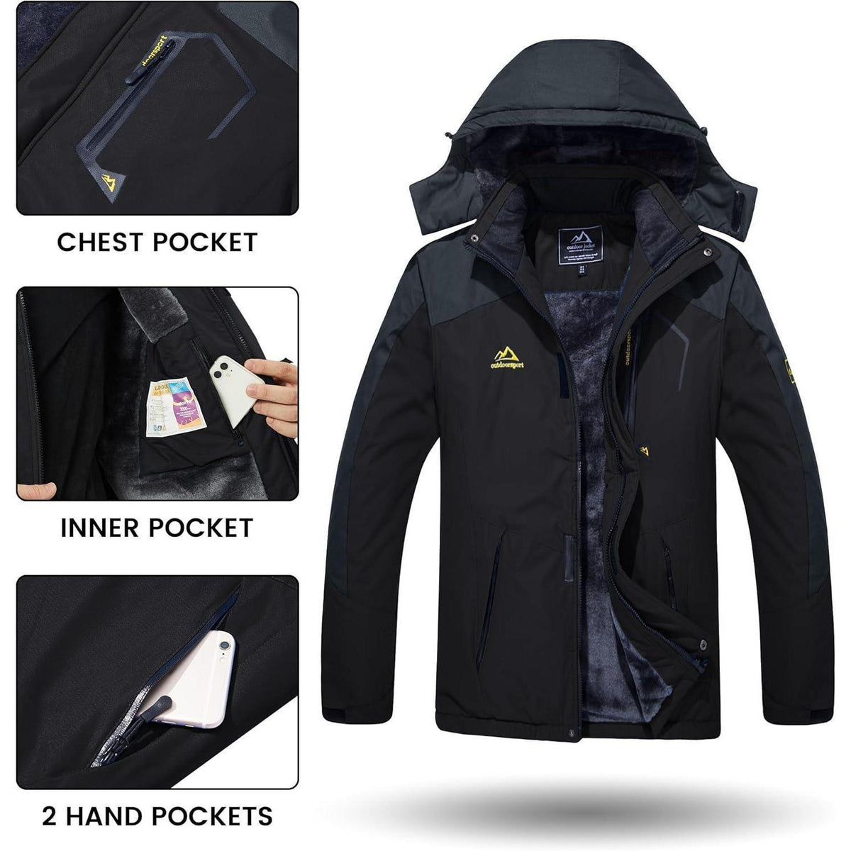 Herren Winterjacke wasserdicht & winddicht mit Fleece-Futter