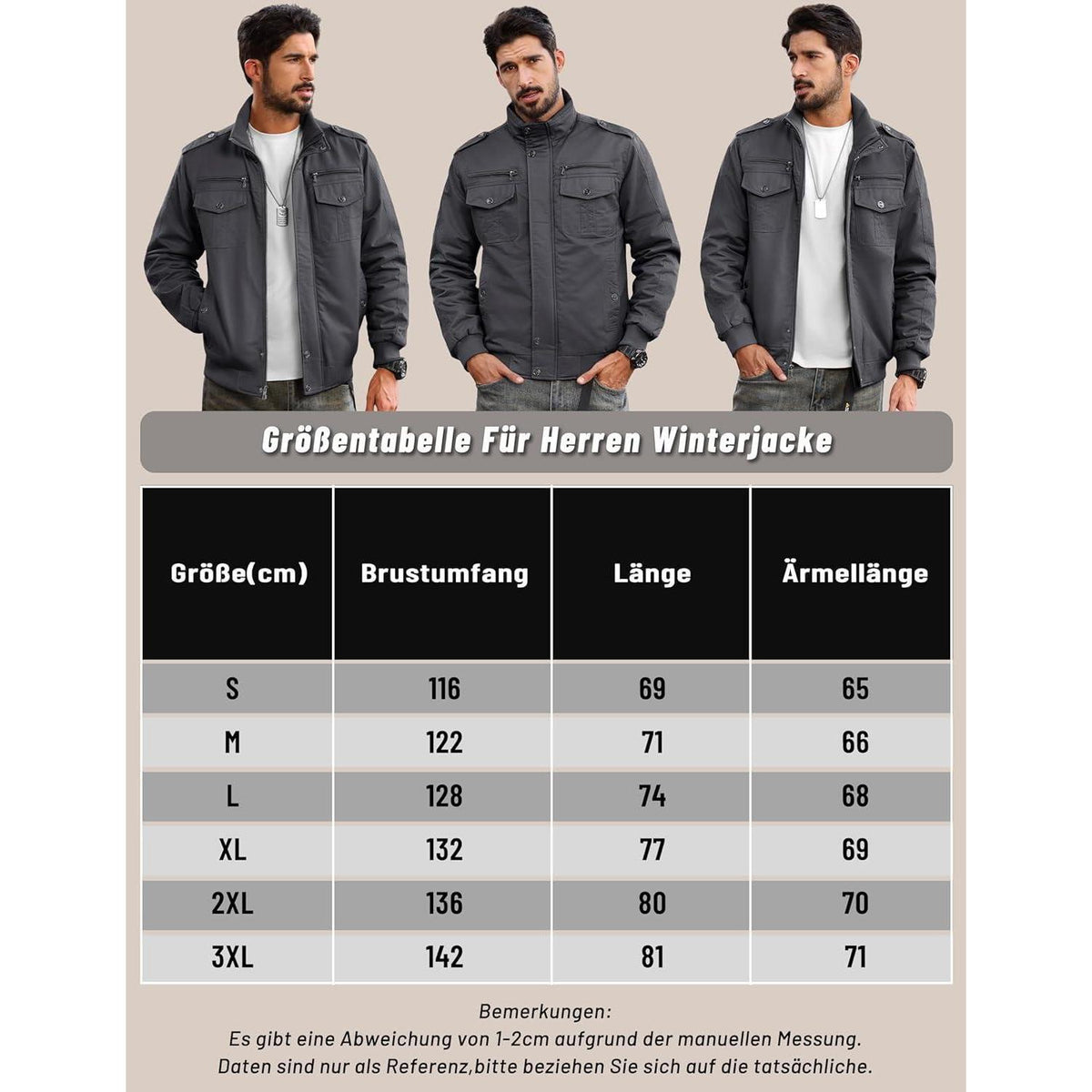 Herren Fleecejacke Winterjacke Grau – Warm & Funktional 3XL