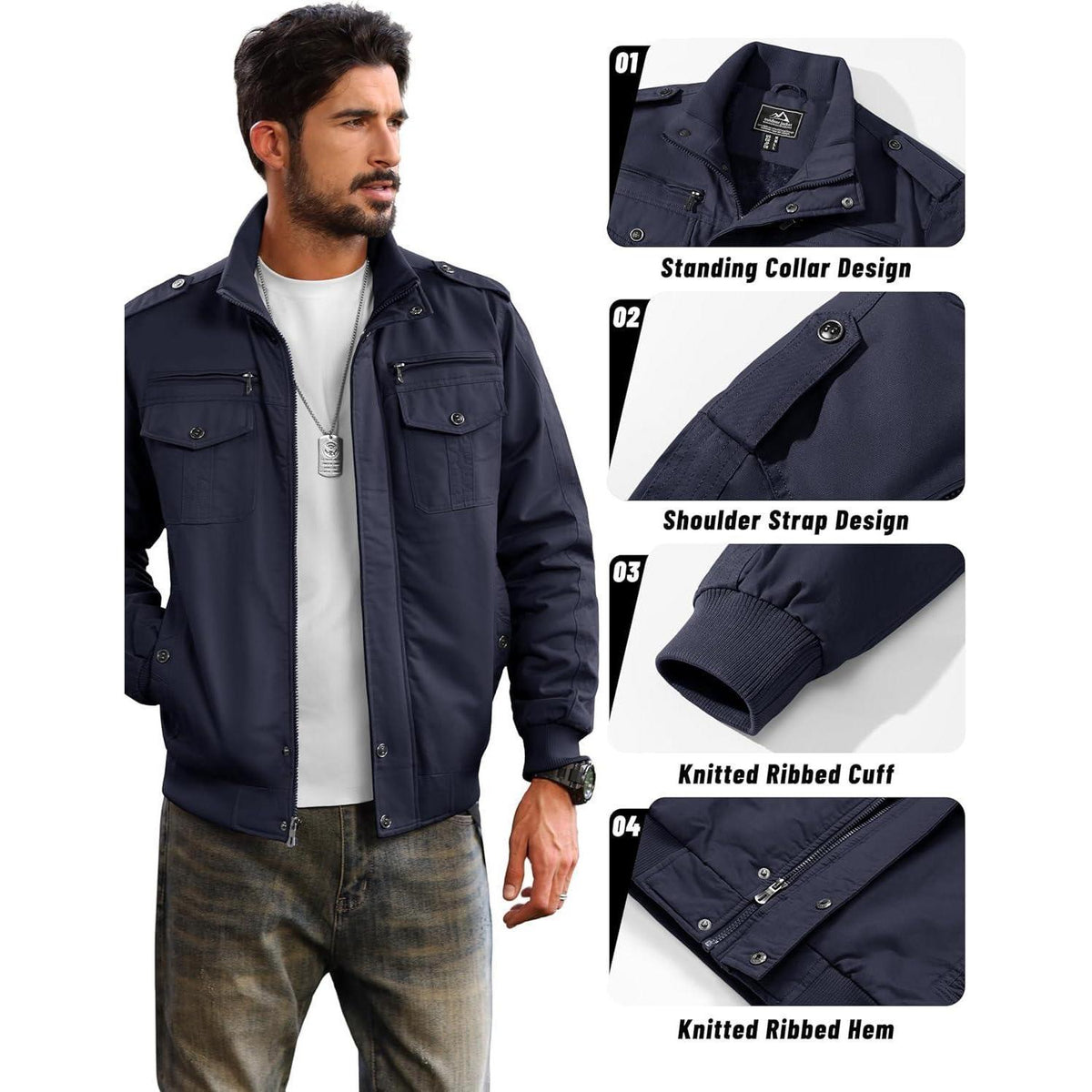 Herren Fleecejacke Winterjacke Warm & Funktional Dunkelblau 3XL