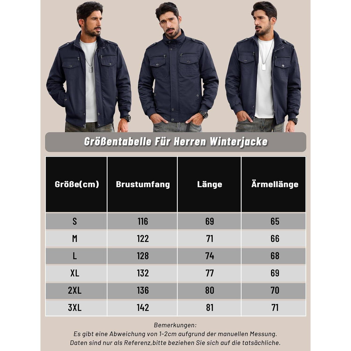 Herren Fleecejacke Winterjacke Warm & Funktional Dunkelblau 3XL