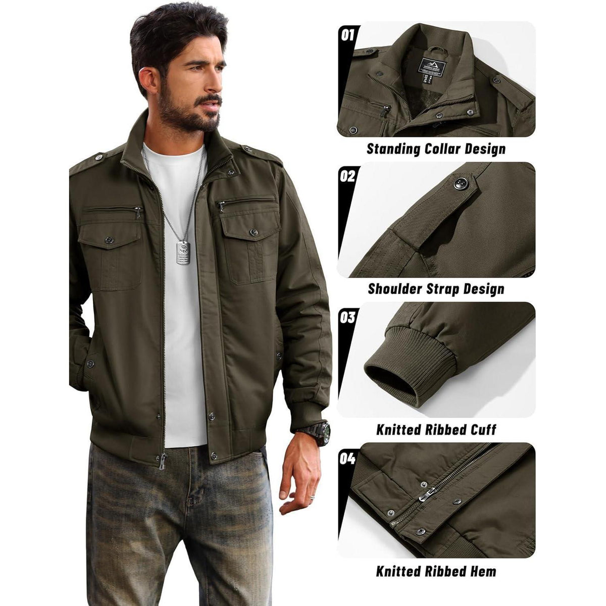 Herren Fleecejacke Winterjacke Warm & Funktional Armeegrün 3XL