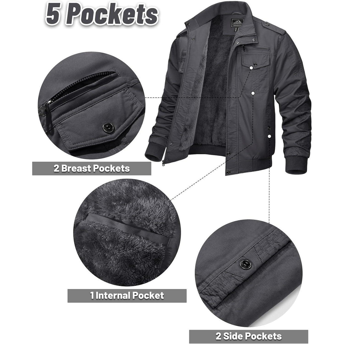Herren Fleecejacke Winterjacke Warm & Funktional Grau