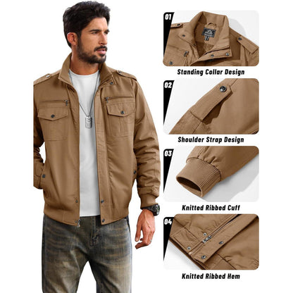 Herren Winterjacke Warm Fleece Übergangsjacke Militärstil Khaki L